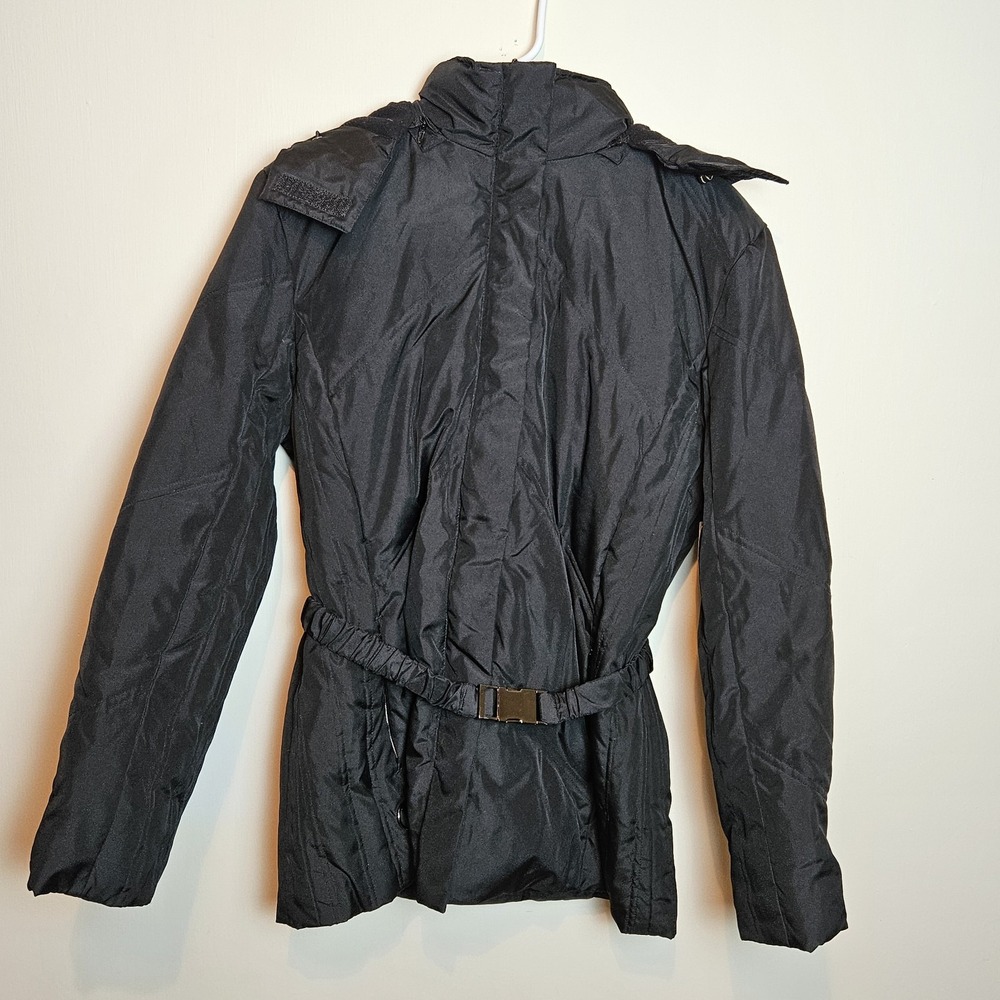 Mixit Women's‎ Medium Black Belted Down Feather Coat NWT Hooded Winter Puffer